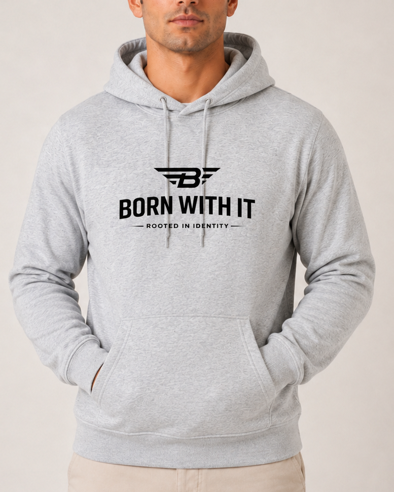 BORN WITH IT™ LIGHT GREY RELAXED FIT HOODIE