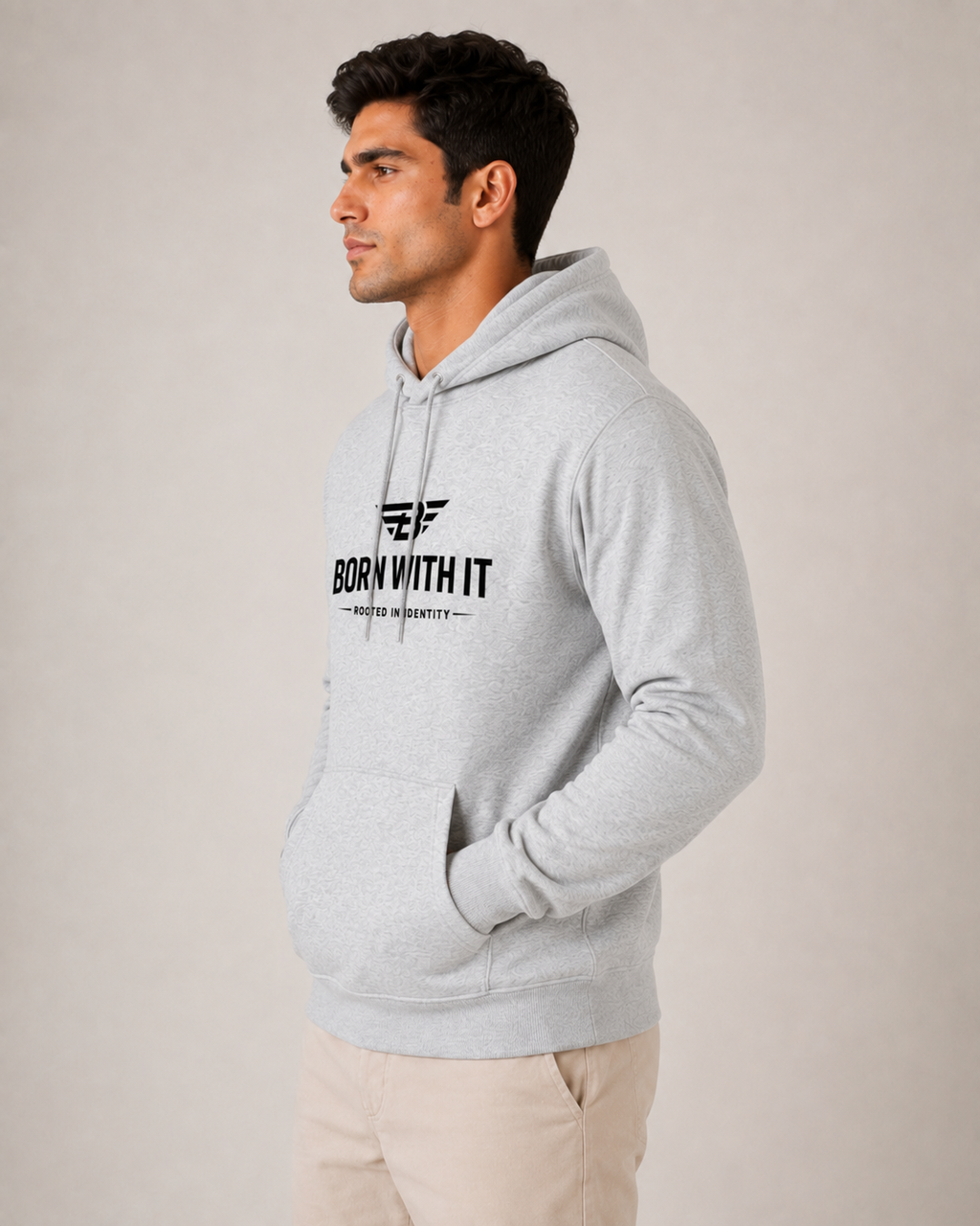 BORN WITH IT™ LIGHT GREY RELAXED FIT HOODIE
