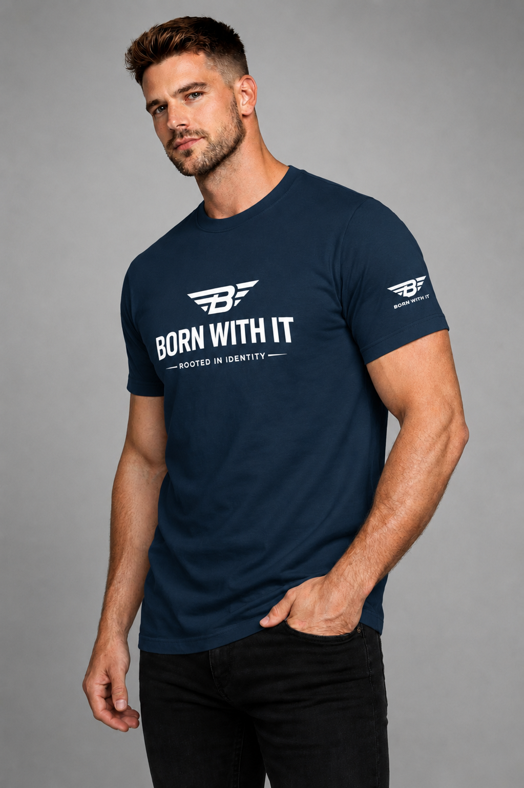 NAVY PURE COTTON T-SHIRT| BORN WITH IT DESIGN