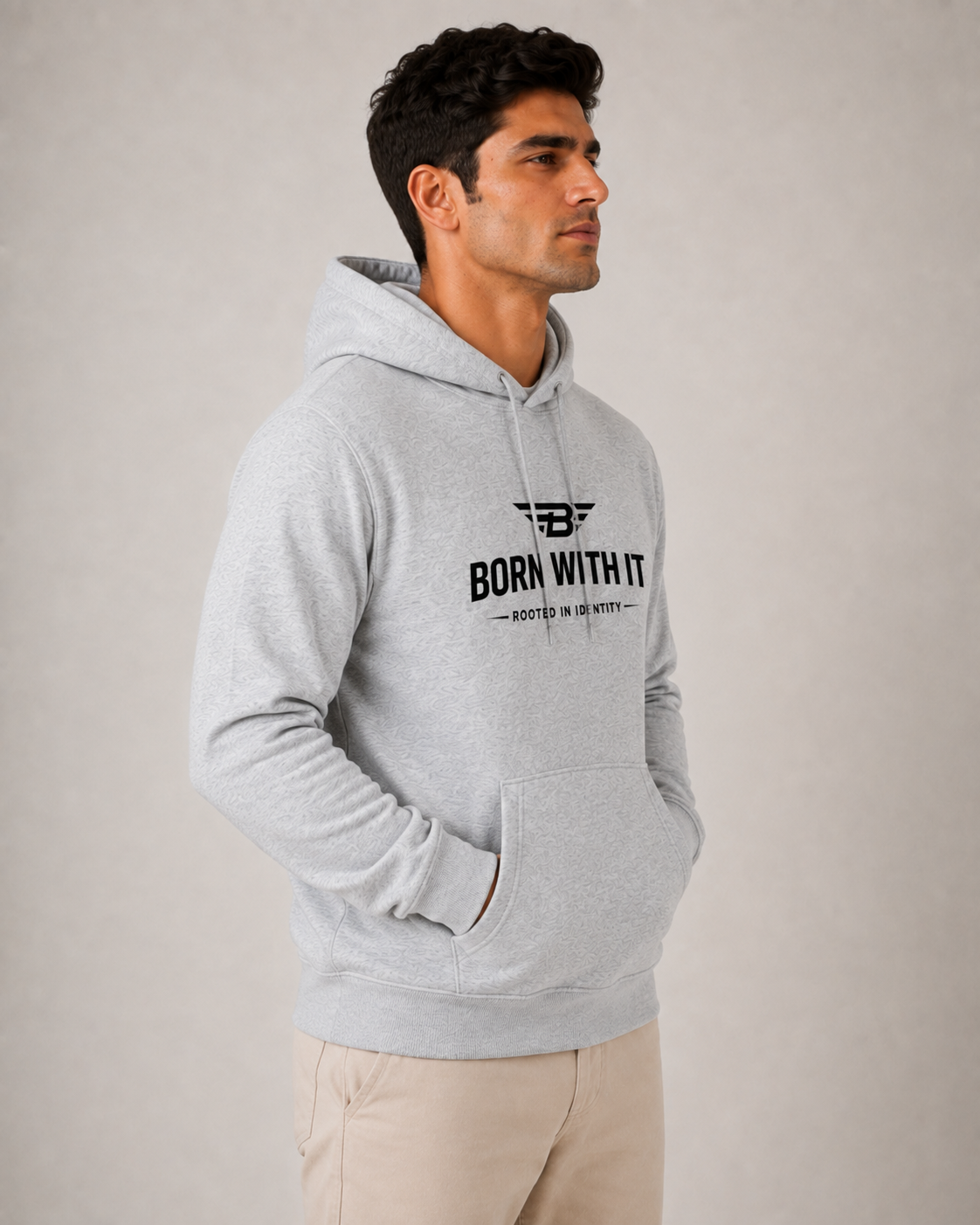 BORN WITH IT™ LIGHT GREY RELAXED FIT HOODIE
